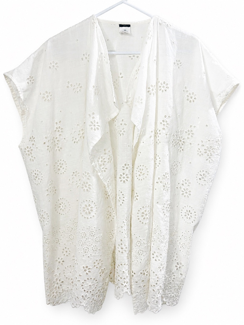 J CREW Eyelet Lace Organic Cotton Beach Poncho Swimsuit Cover Kimono White S/M